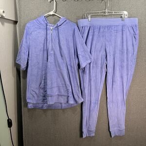 Denim & Co. Active Knit Terry Half Zip Top w/ Jogger Pants Spring Lilac XL